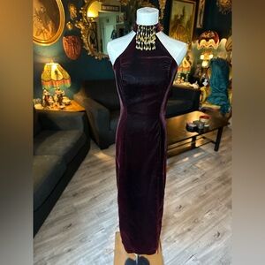 Vintage Vampy Goth 90s Crushed Velvet Maxi Dress